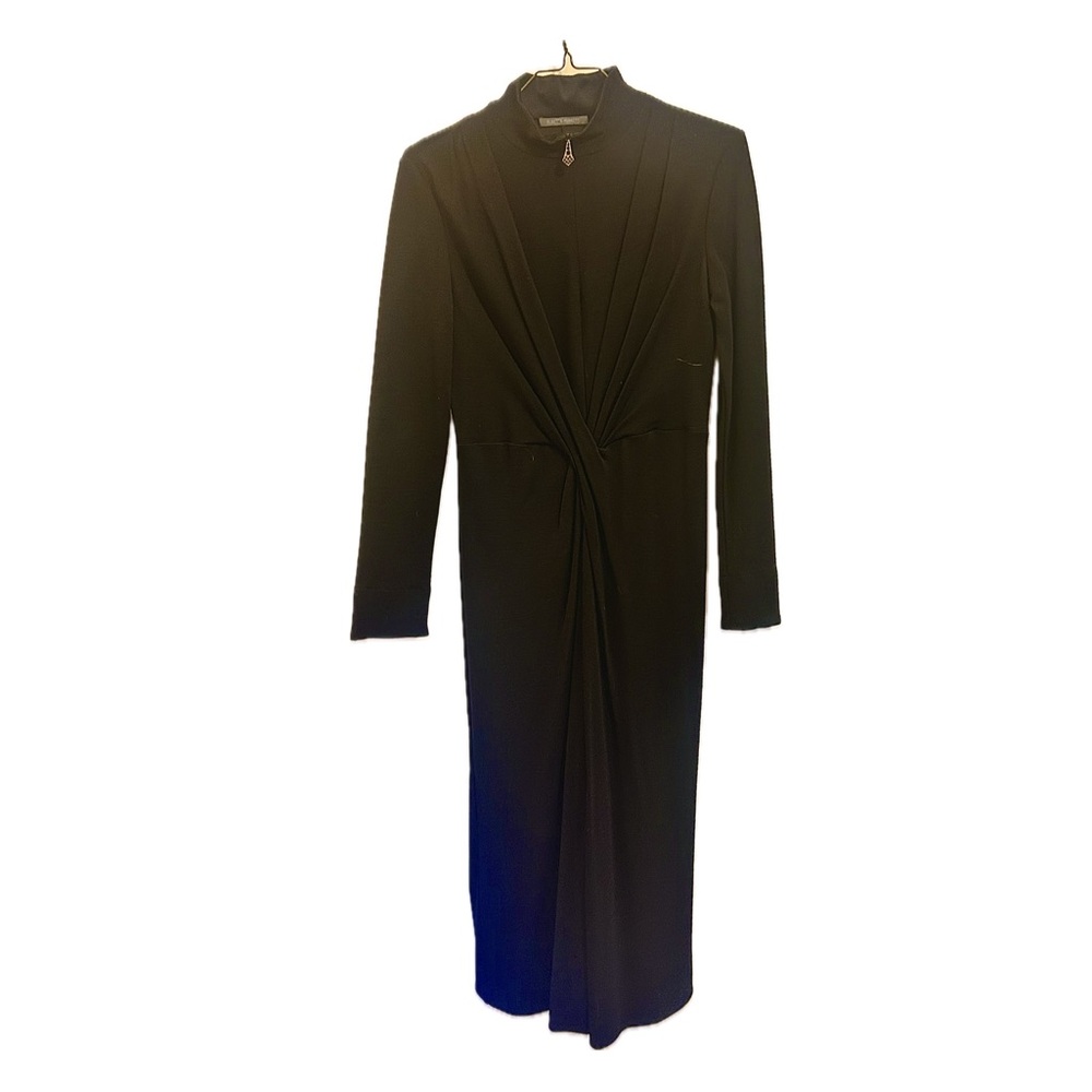 Alberta Ferreti Long Sleeve Wool Blend Black Zipper Dress